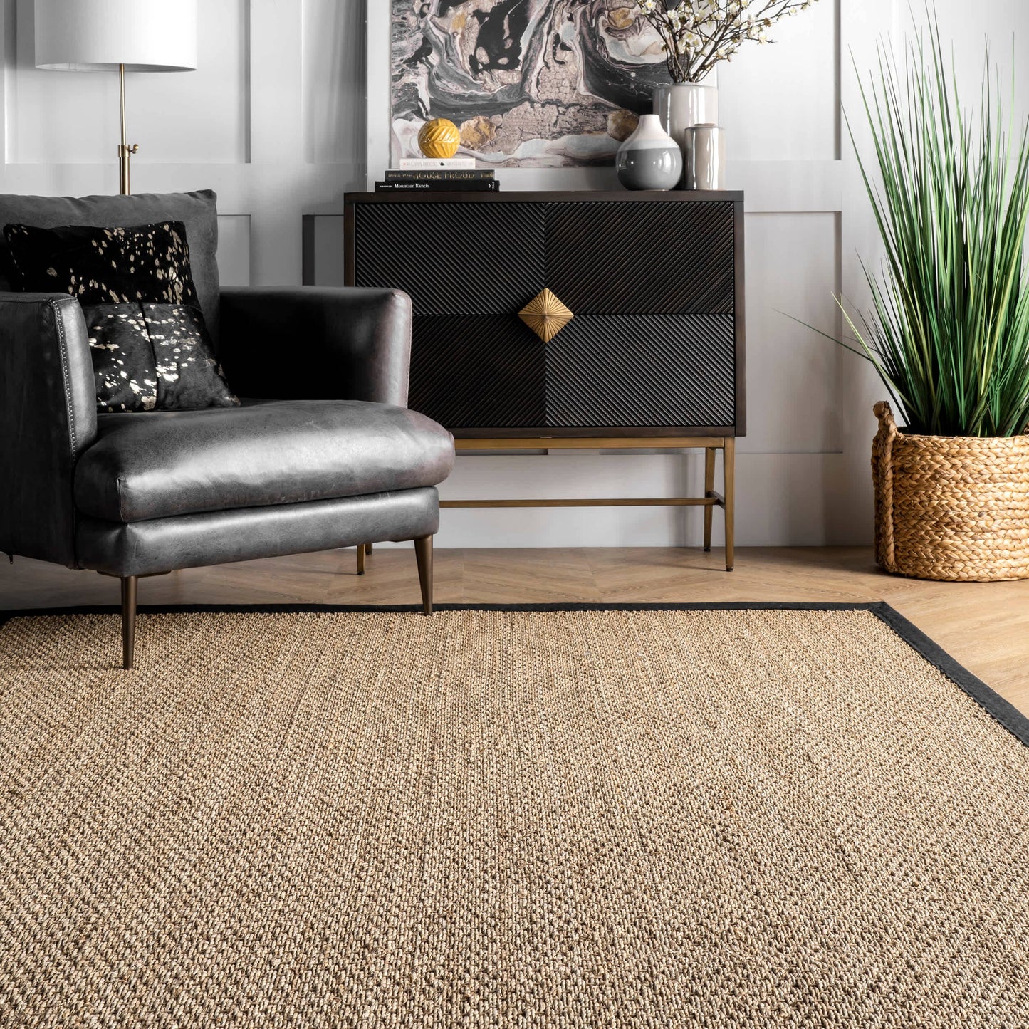 Elijah Seagrass with Border Area Rug
