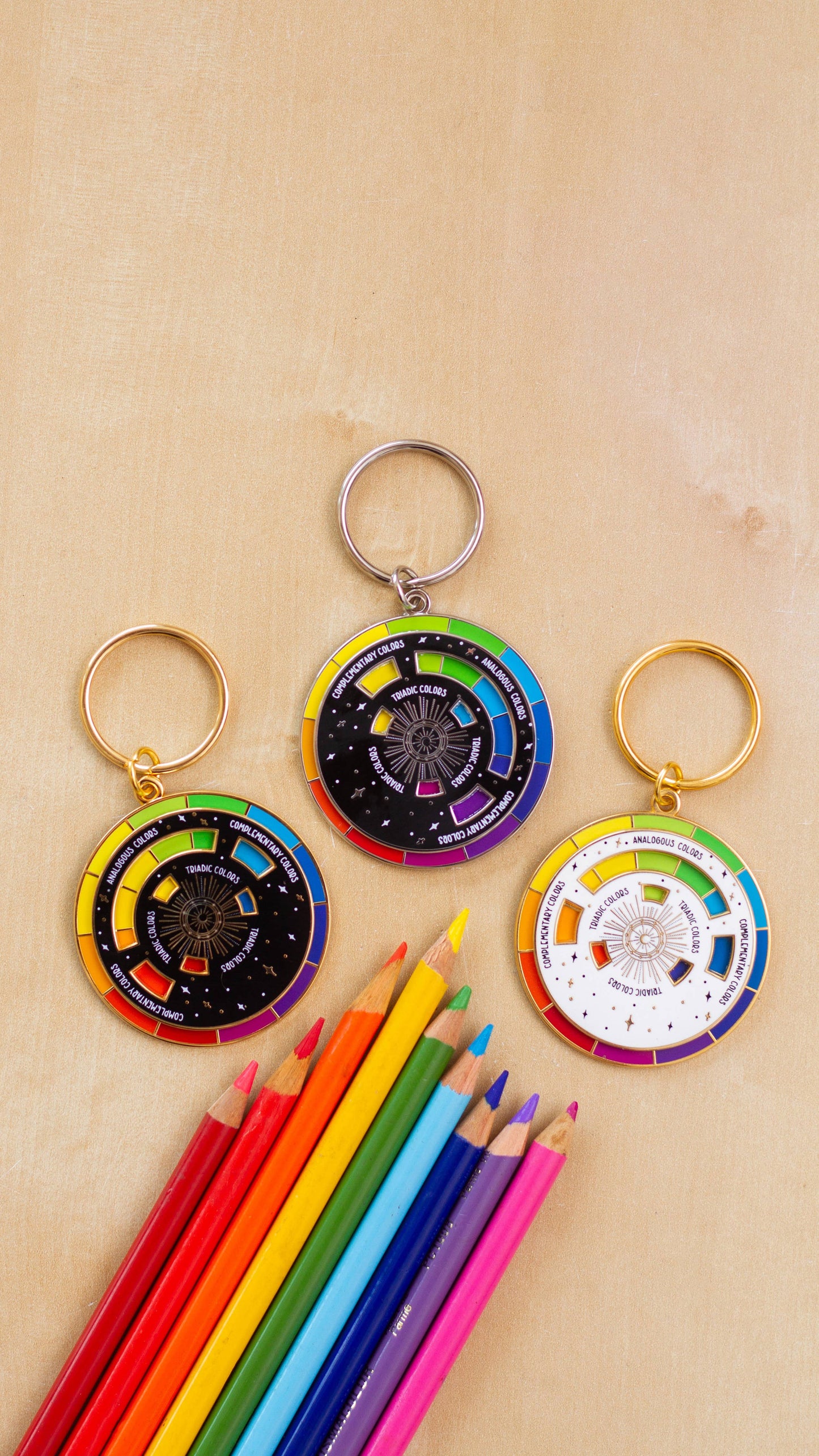 Color Wheel© Enamel Keychain WHITE/GOLD