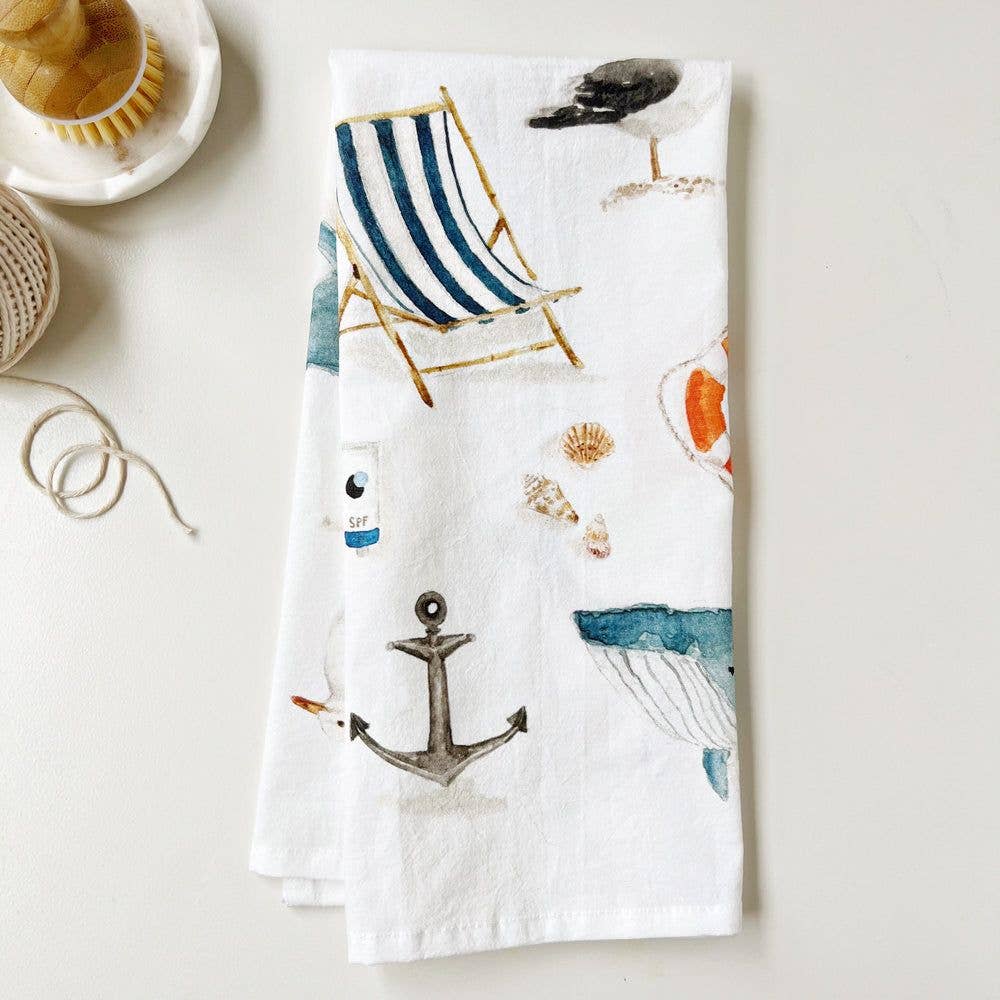 seaside tea towel