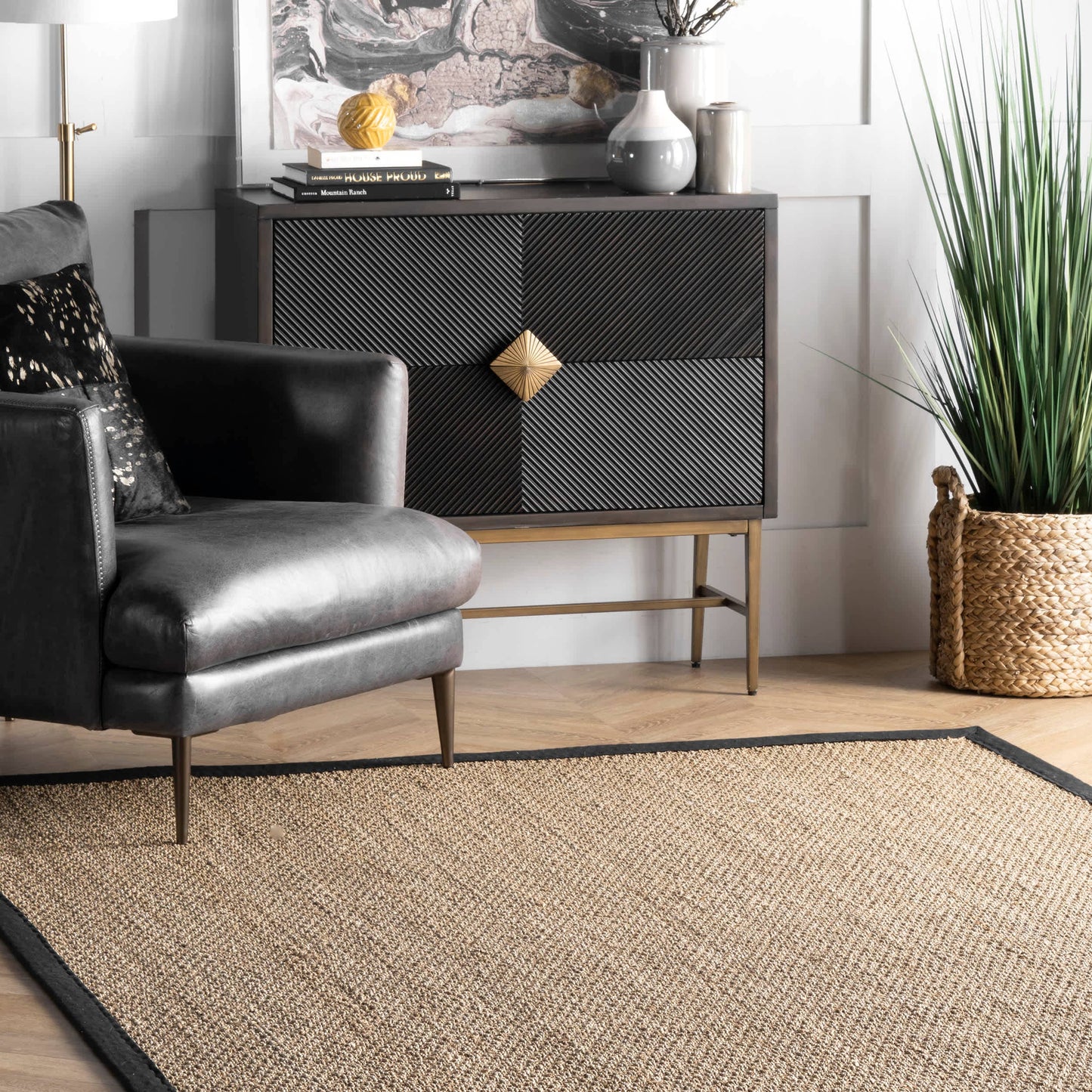 Elijah Seagrass with Border Area Rug