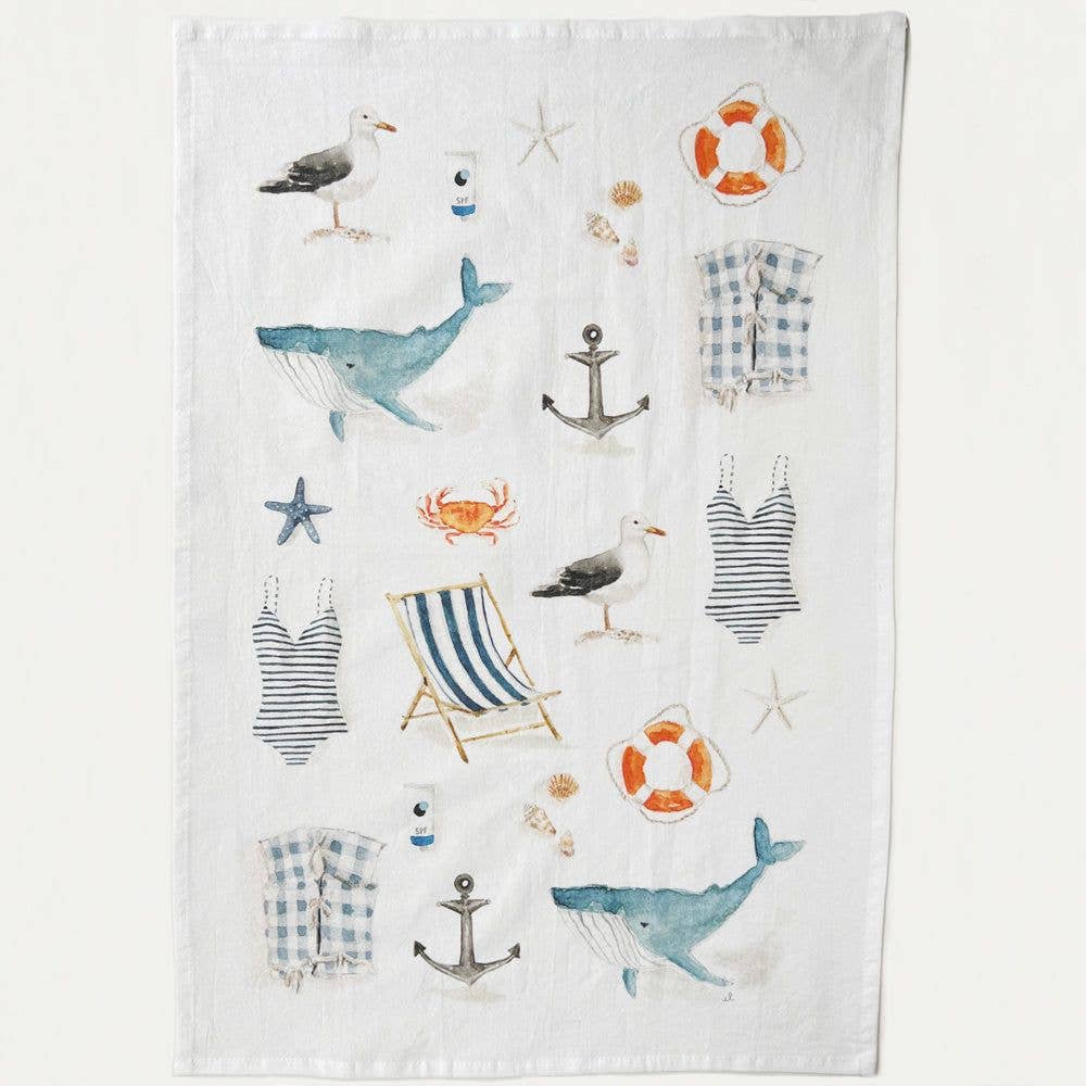 seaside tea towel