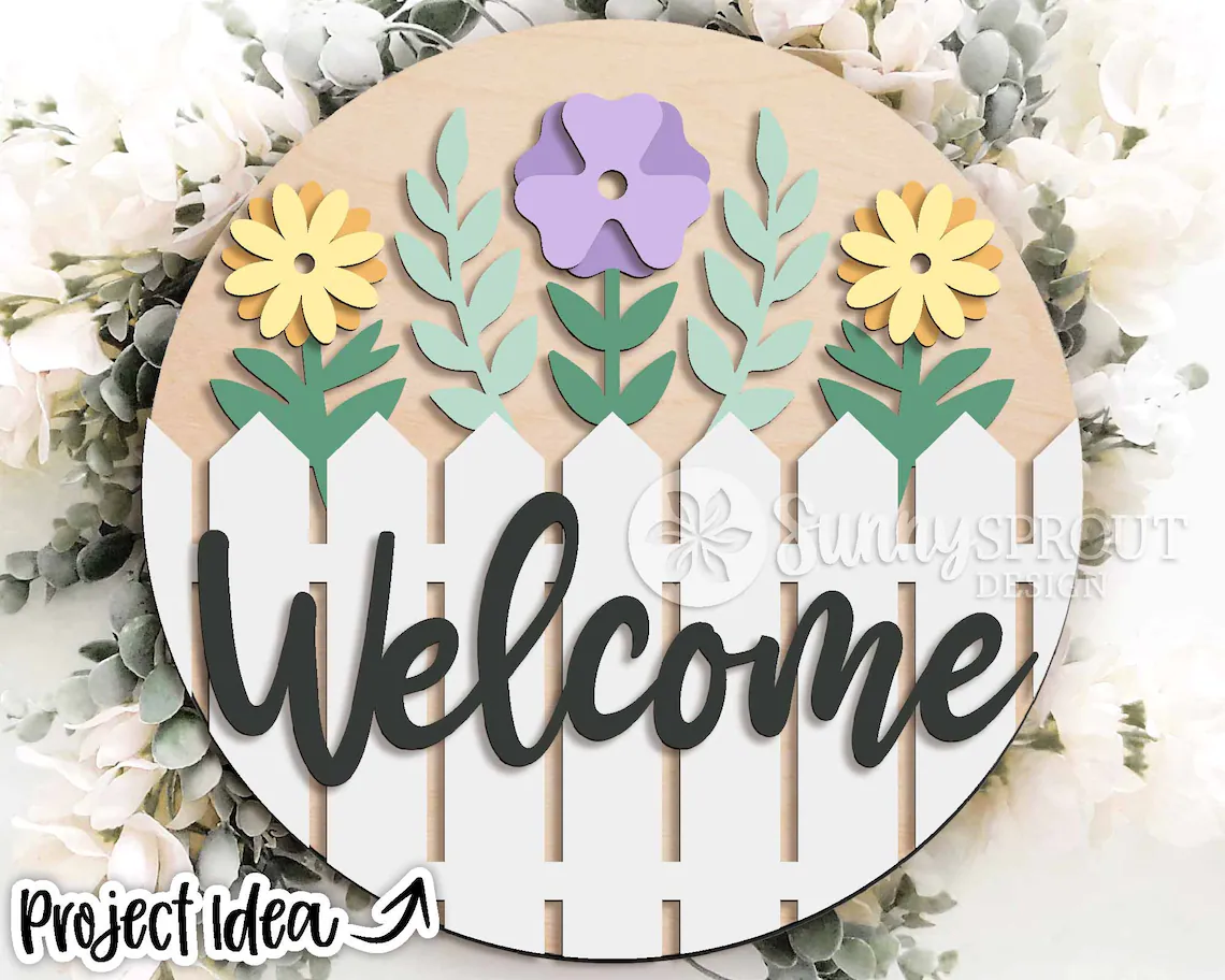 Welcome Fence and Flowers Door Hanger DiY