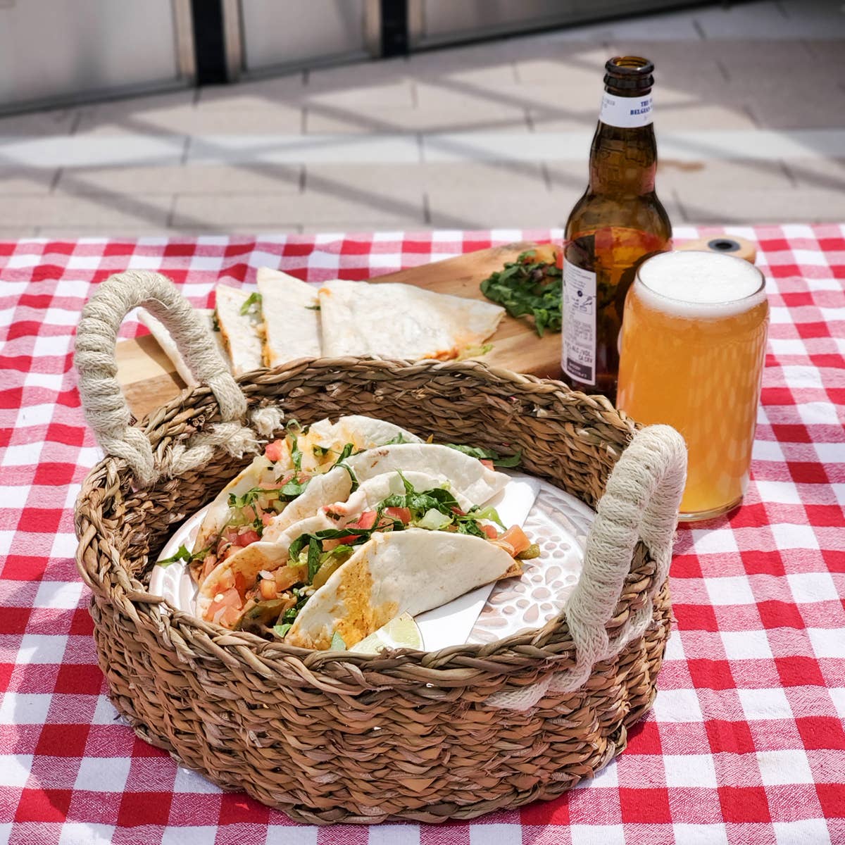 Handmade Bread Warmer & Wicker Basket - Bird Round