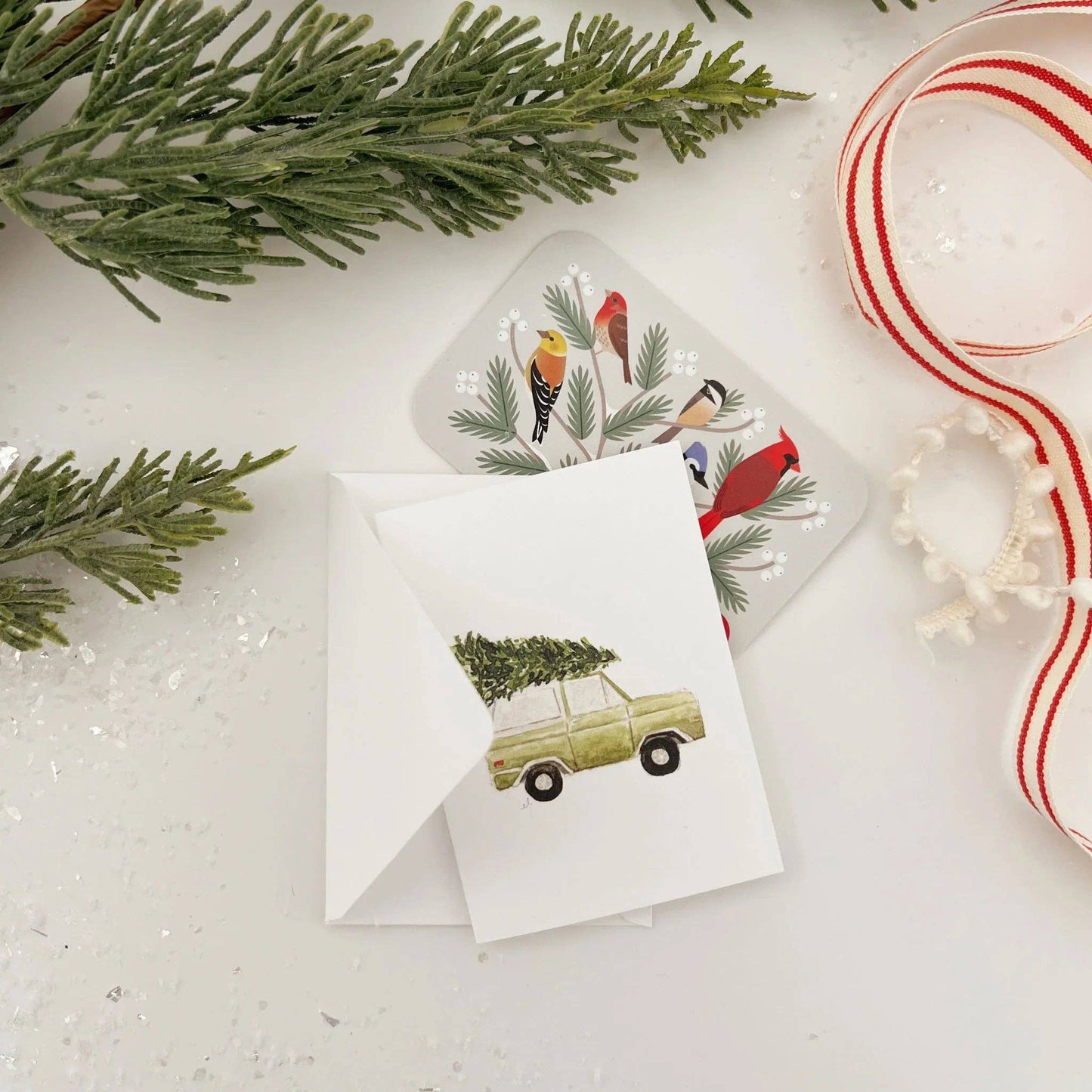 Christmas tree truck mini notecard