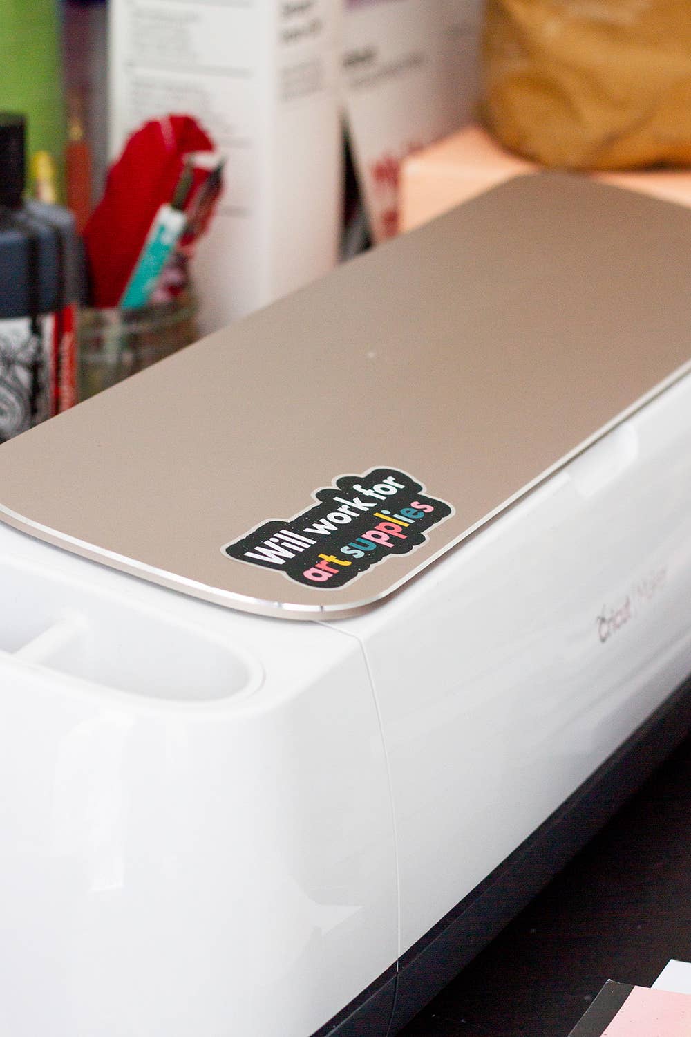 Will Work for Art Supplies Matte Sticker, Artist Gift