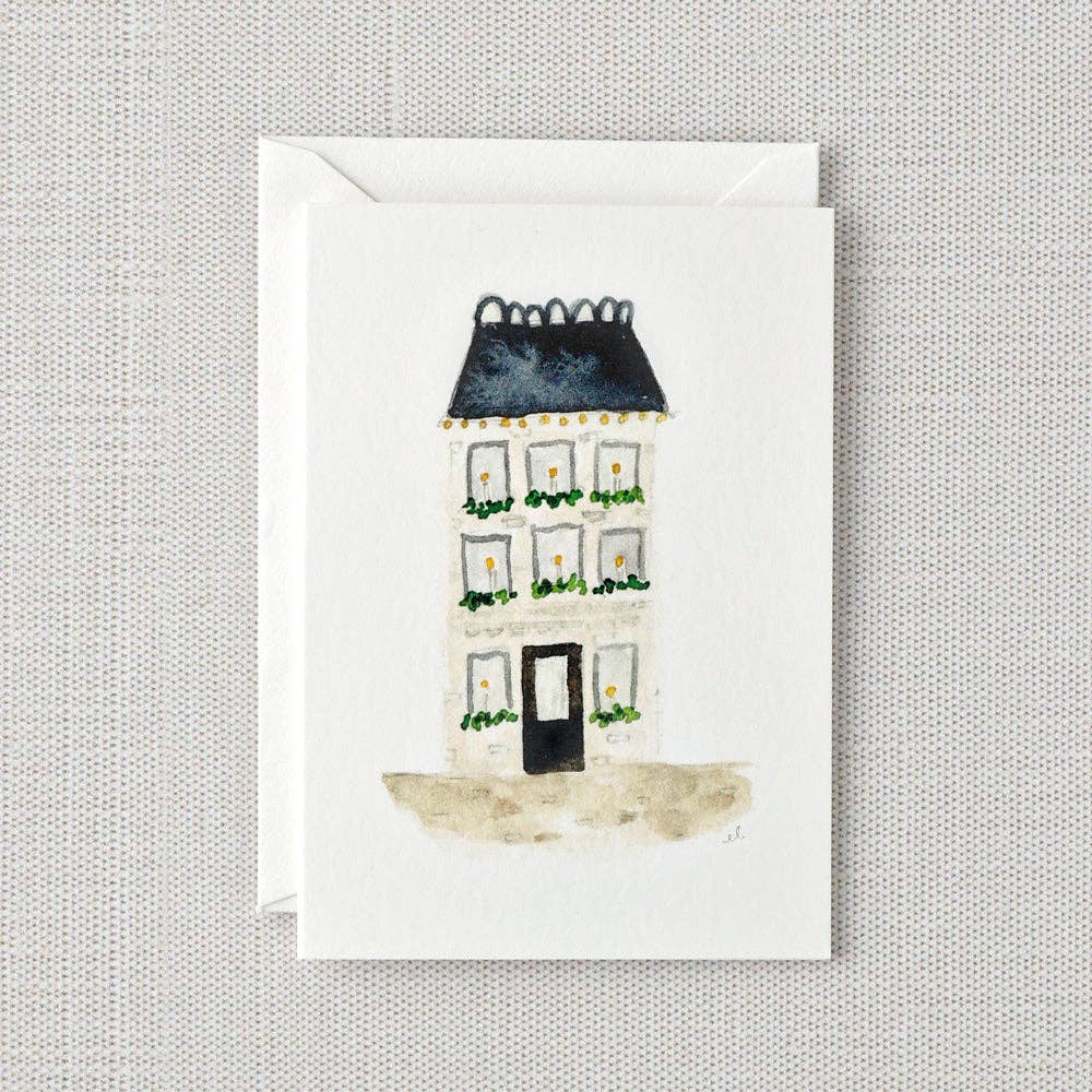 blue roof house mini notecard