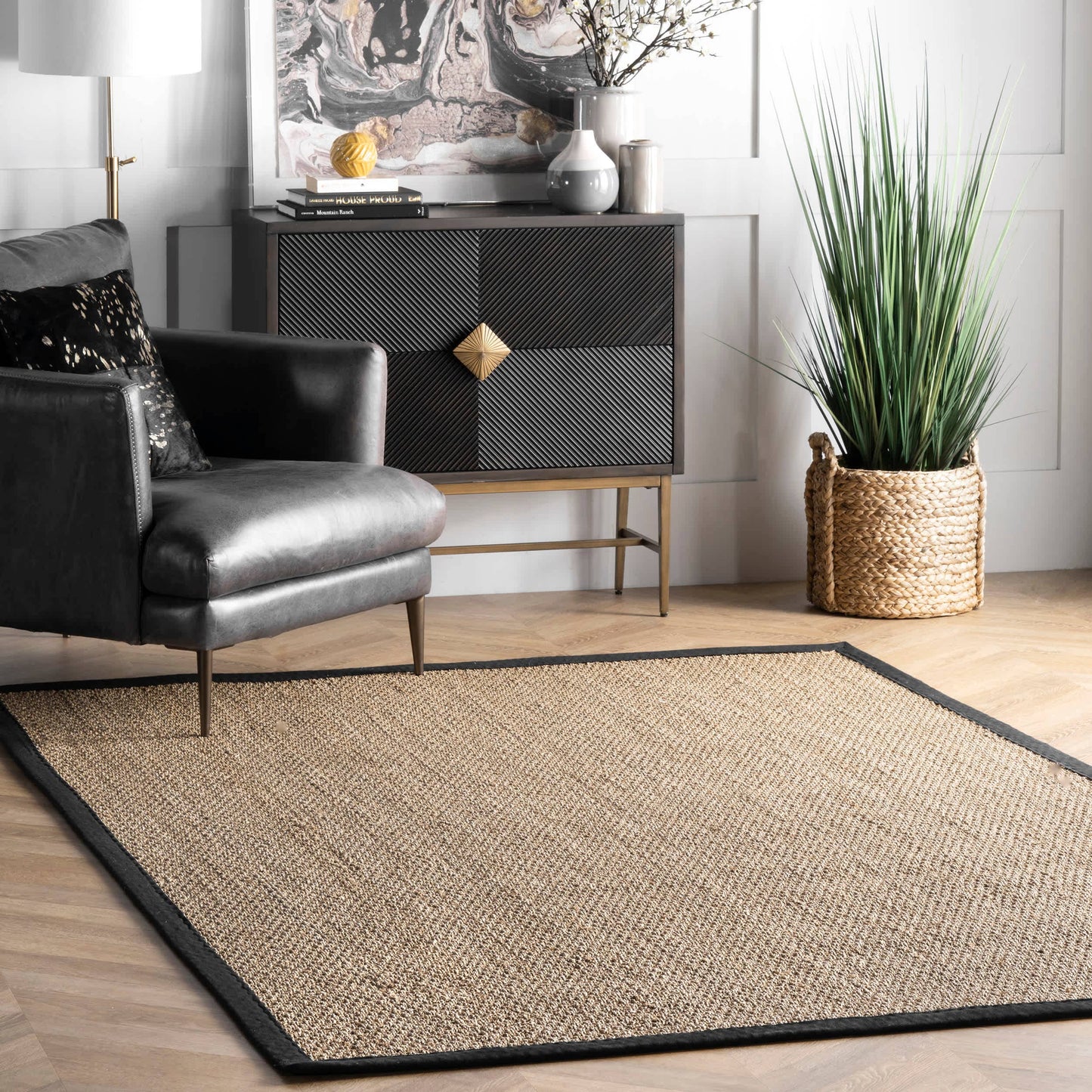 Elijah Seagrass with Border Area Rug