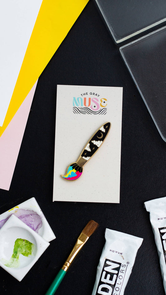 Rainbow Paint Brush Enamel Pin, Artist Gift, Painting Gift