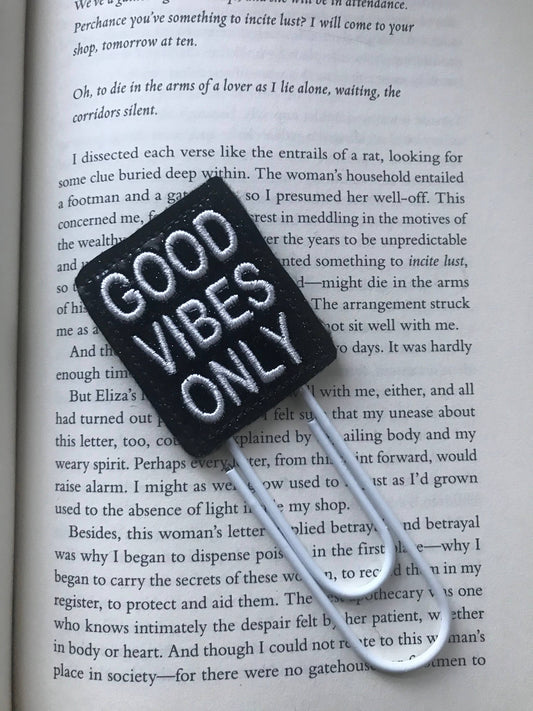 Big paper clip book marks - good vibes only
