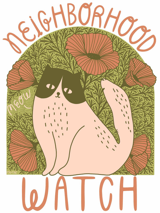 Neighborhood Watch Cat Window Decal - Static Cling