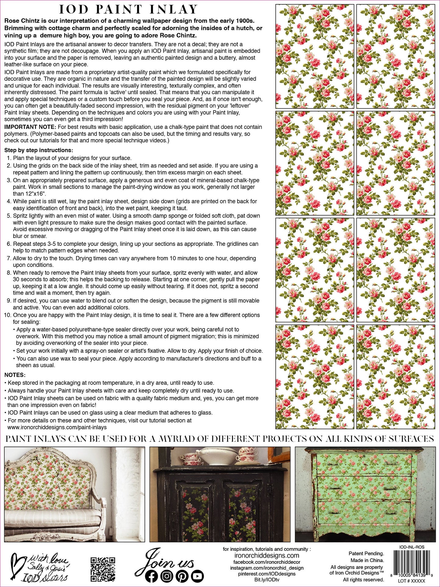 Rose Chintz Paint Inlay