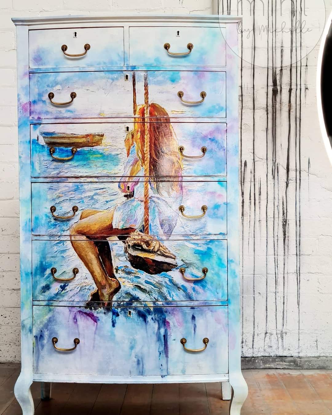 Girl On A Swing Mint Decoupage Paper