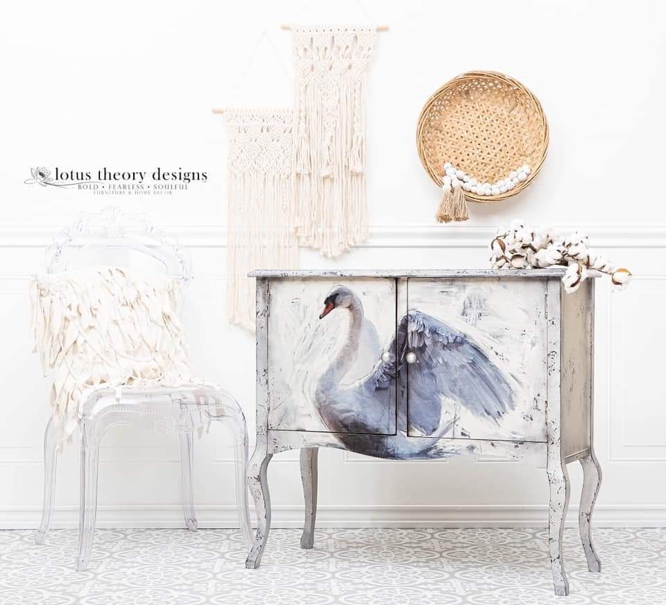 White Swan Mint Decoupage Paper