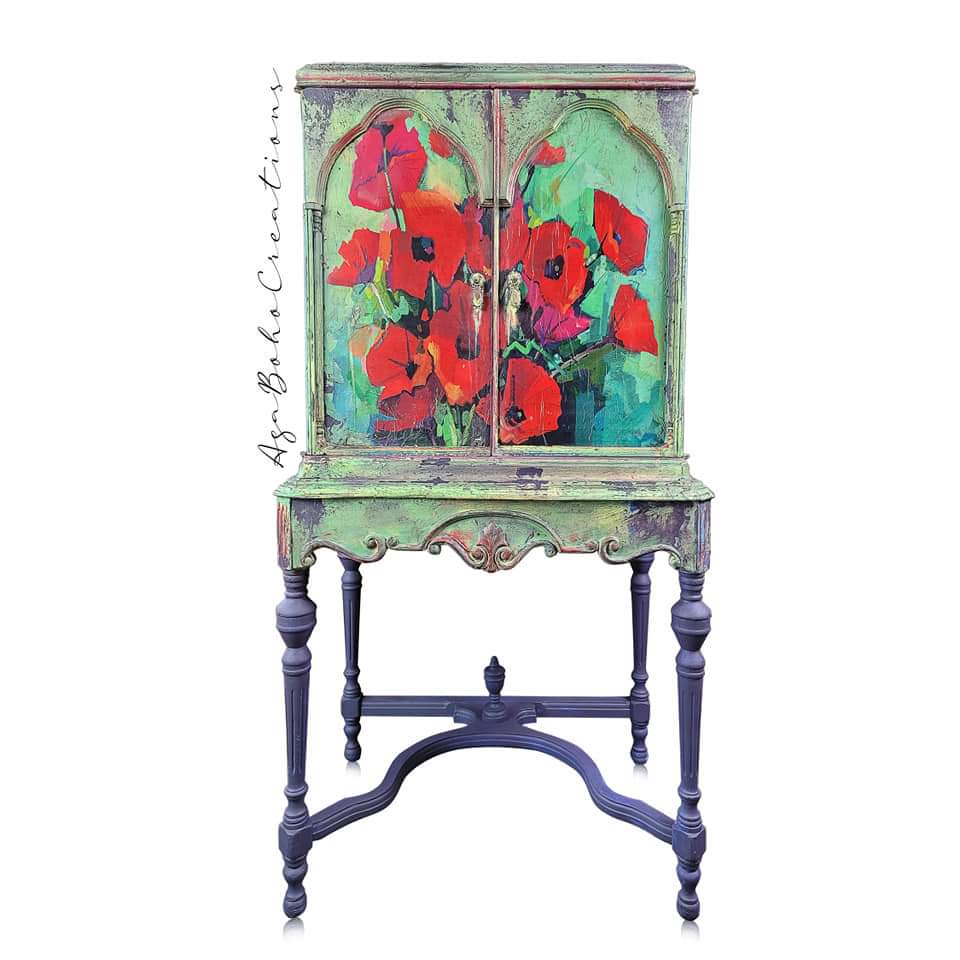 Poppies Mint Decoupage Paper