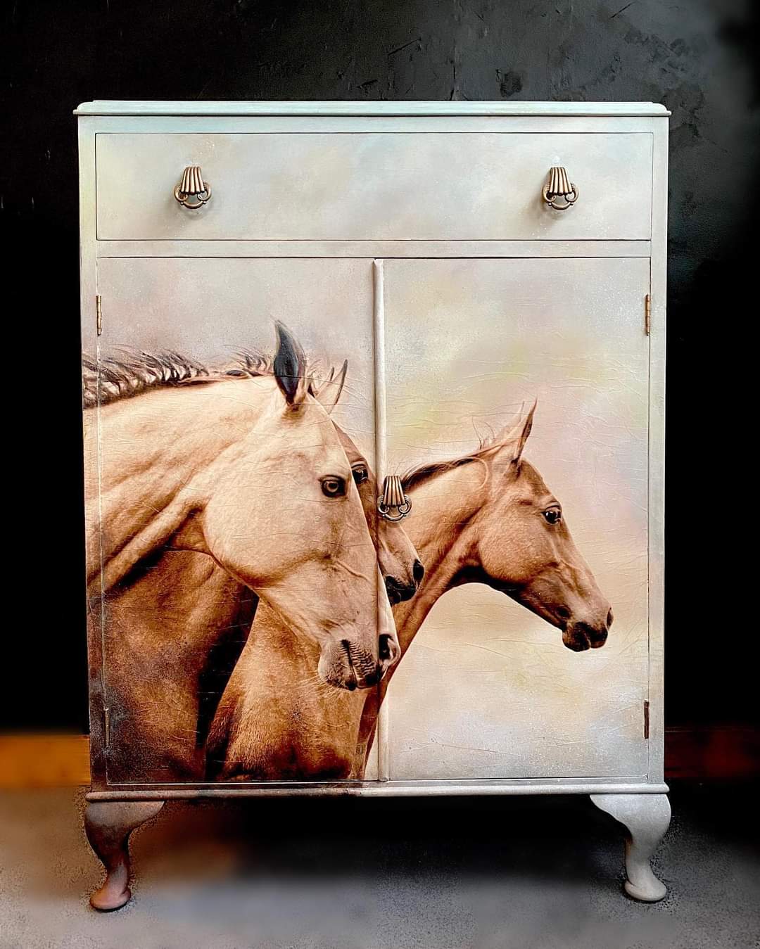 Sepia Horses Mint Decoupage Paper
