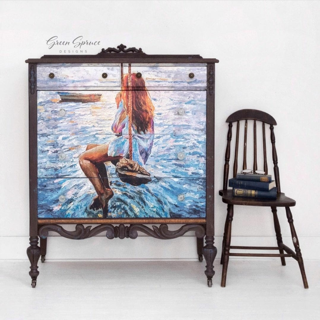 Girl On A Swing Mint Decoupage Paper