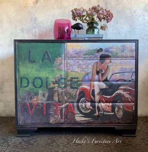 Lady And The Red Car Mint Decoupage Paper