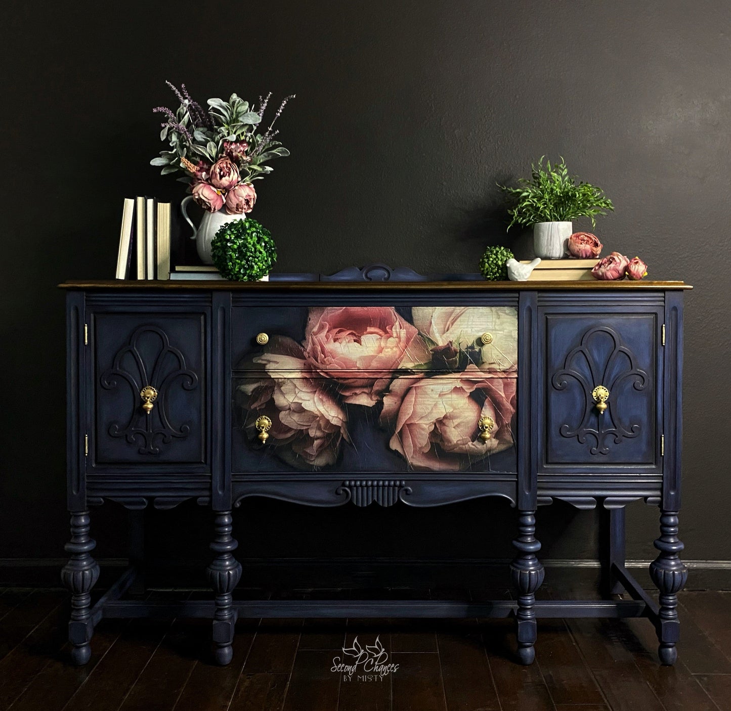 Moody Florals Mint Decoupage Paper