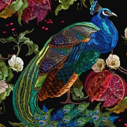 Peacock REVERSED Mint Decoupage Paper