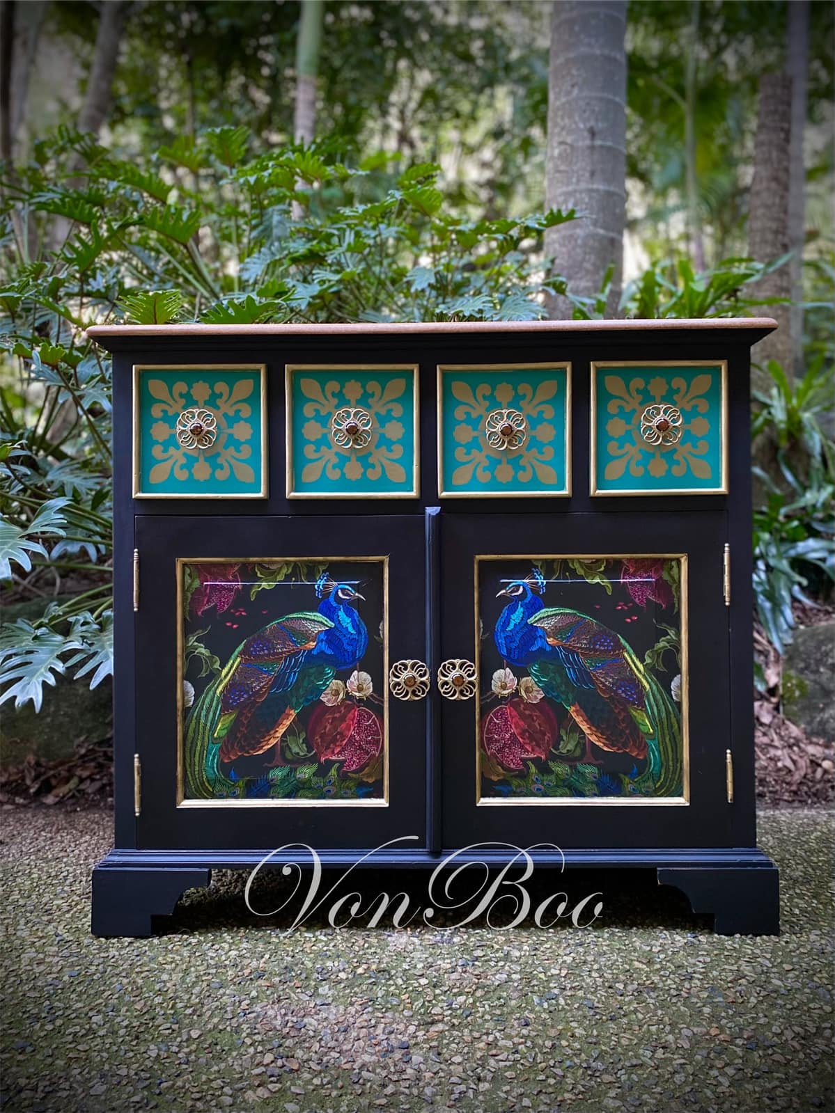 Peacock REVERSED Mint Decoupage Paper