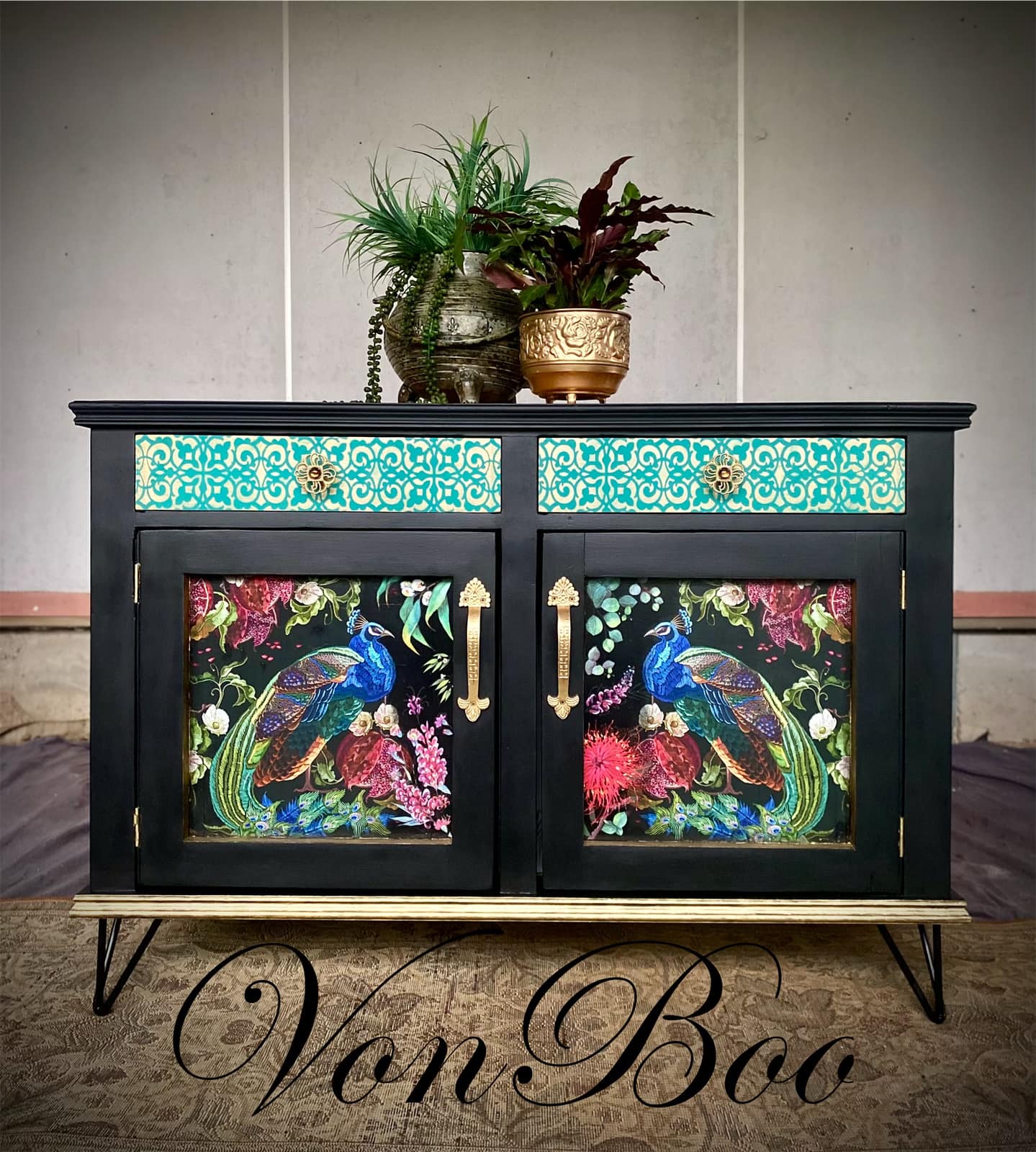 Peacock REVERSED Mint Decoupage Paper