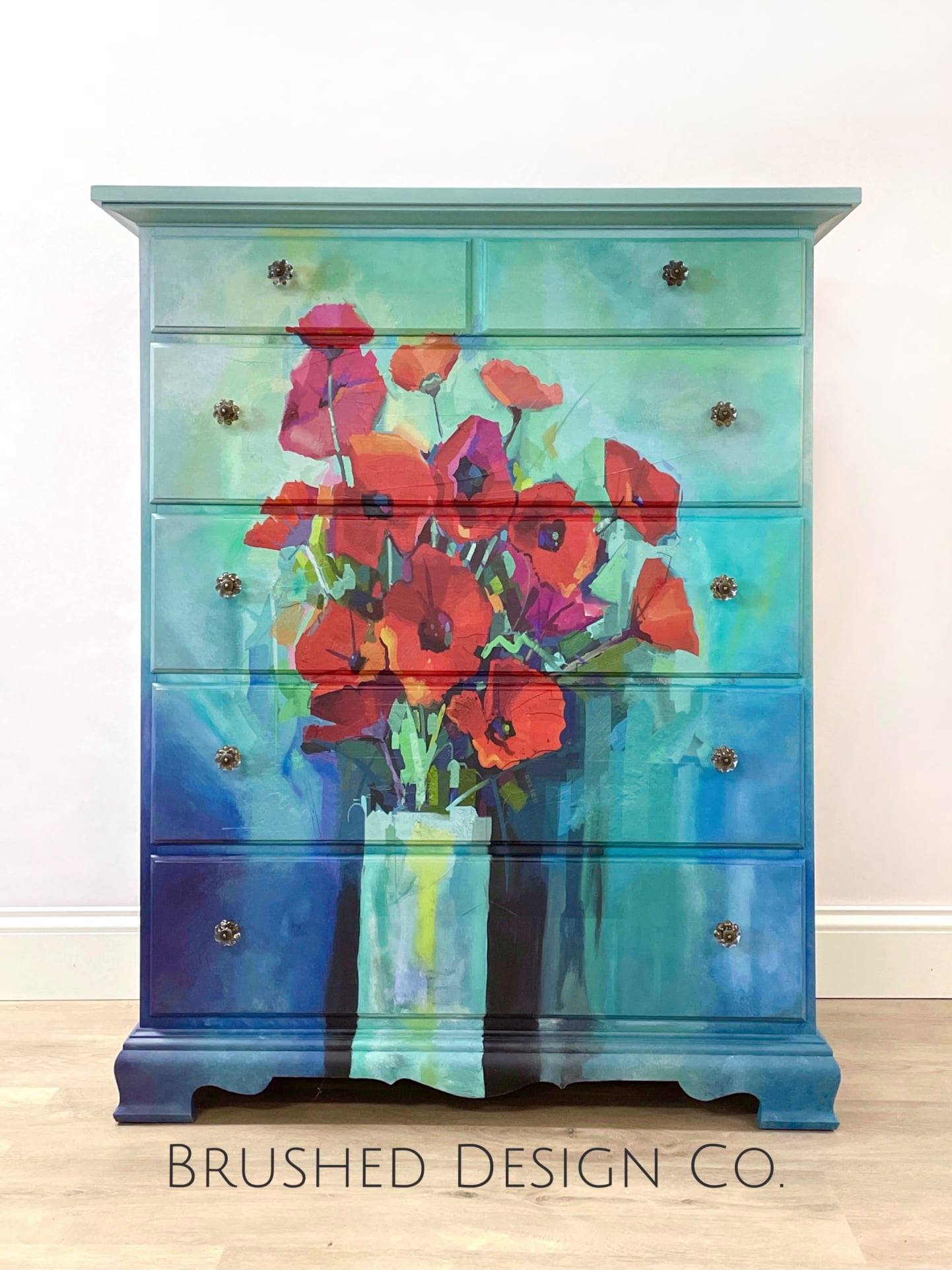 Poppies Mint Decoupage Paper