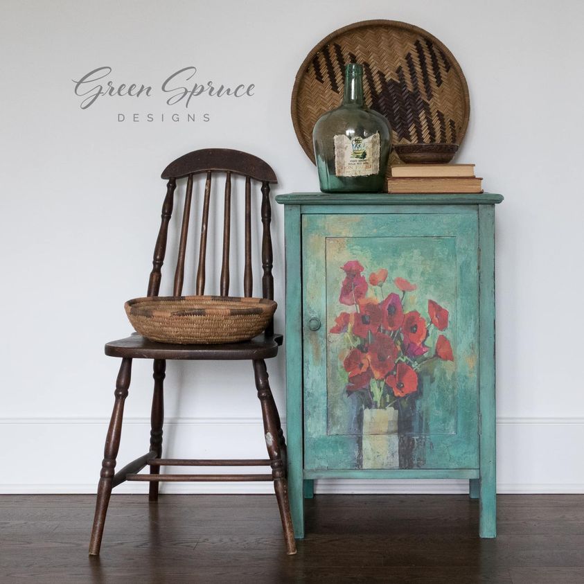 Poppies Mint Decoupage Paper