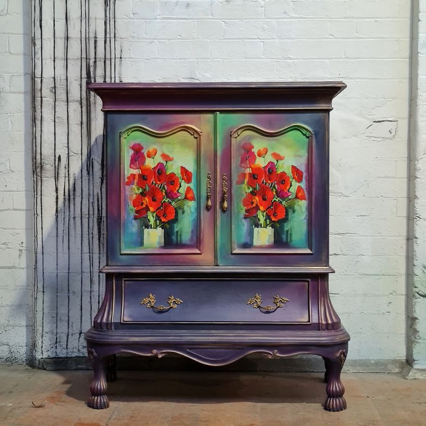 Poppies Mint Decoupage Paper