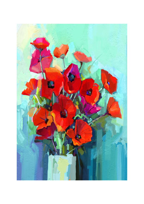 Poppies Mint Decoupage Paper