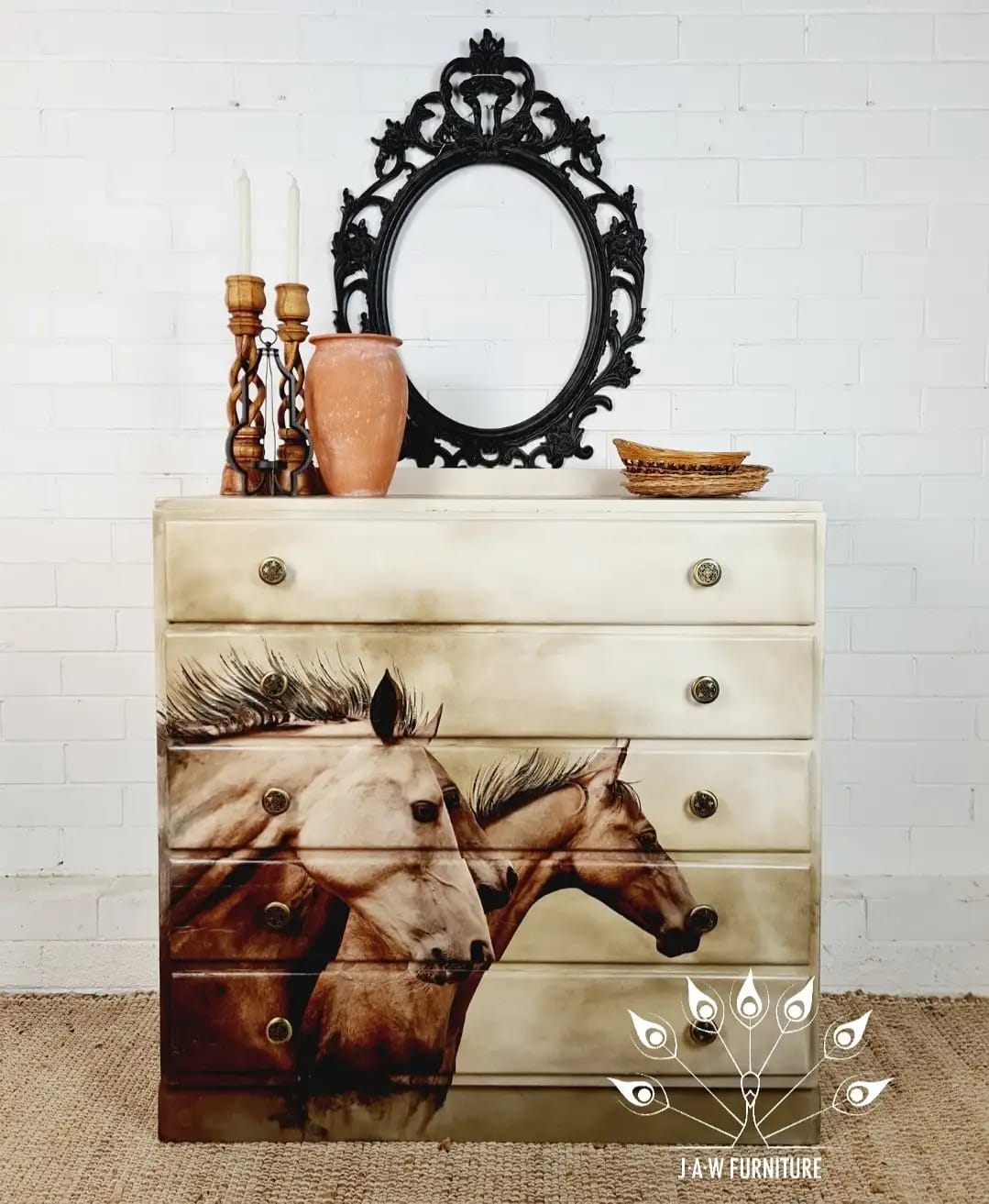 Sepia Horses Mint Decoupage Paper