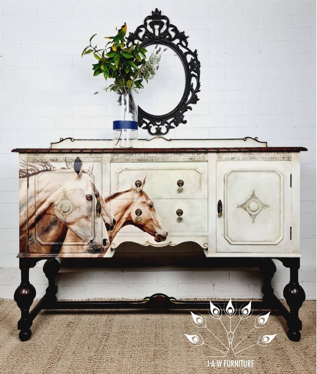 Sepia Horses Mint Decoupage Paper