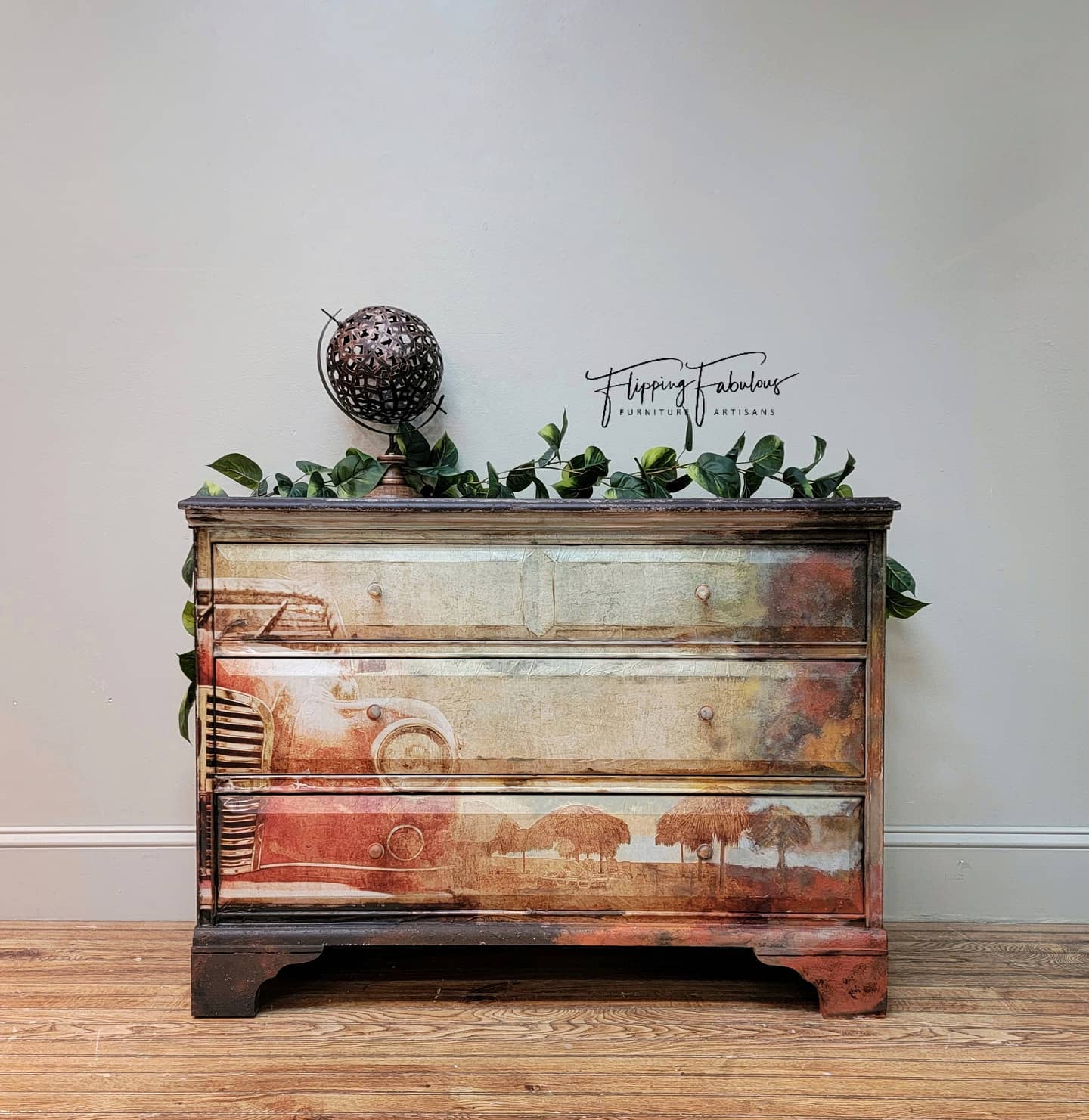 Vintage Car Mint Decoupage Paper