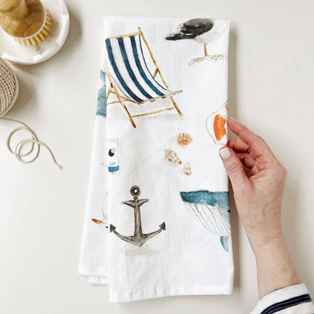 seaside tea towel