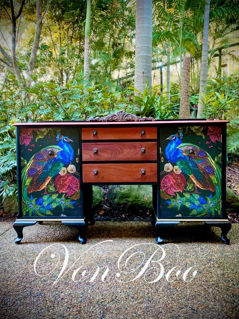 Peacock REVERSED Mint Decoupage Paper