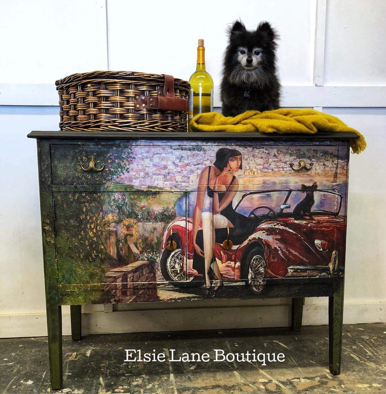 Lady And The Red Car Mint Decoupage Paper