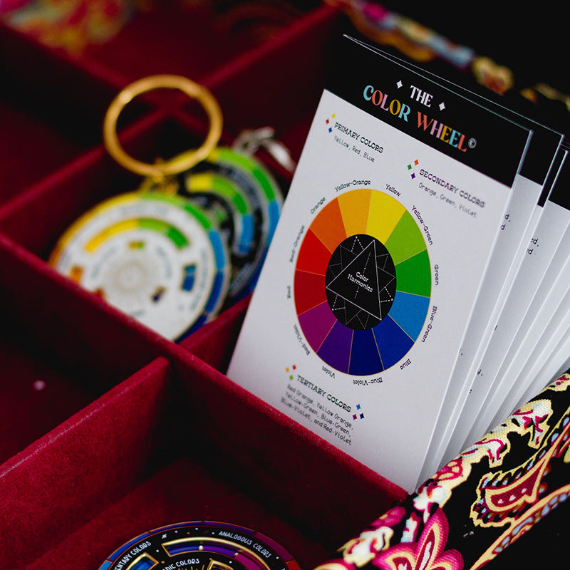The Original Color Wheel© Interactive Spinner Enamel Keychain (White/Gold) Boxed
