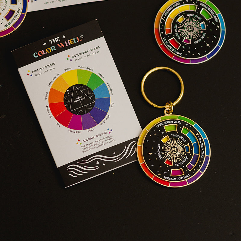 The Original Color Wheel© Interactive Spinner Enamel Keychain (Black/Gold) Boxed