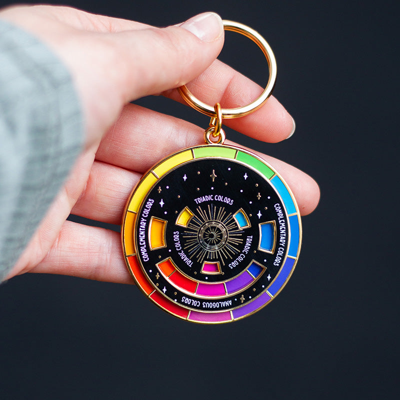 The Original Color Wheel© Interactive Spinner Enamel Keychain (Black/Gold) Boxed
