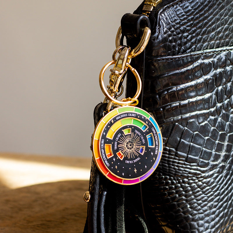 The Original Color Wheel© Interactive Spinner Enamel Keychain (Black/Gold) Boxed