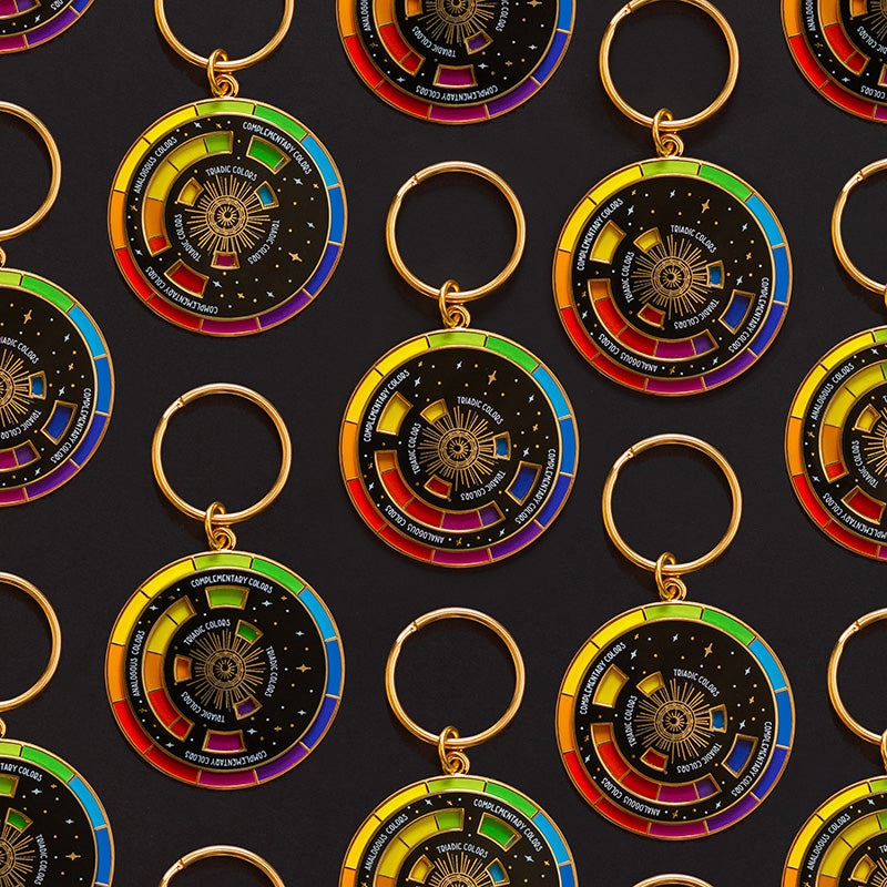 The Original Color Wheel© Interactive Spinner Enamel Keychain (Black/Gold) Boxed