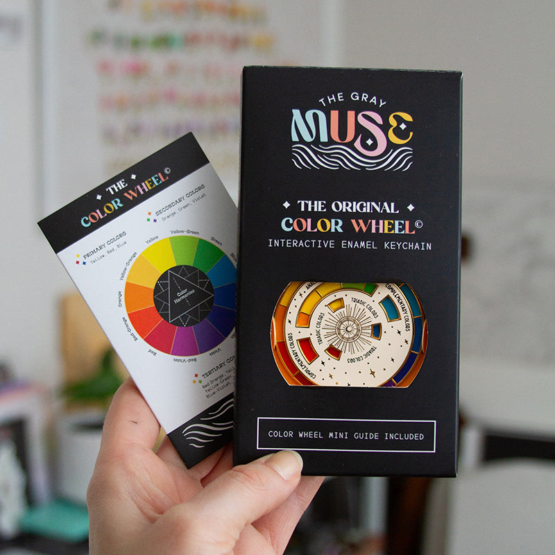The Original Color Wheel© Interactive Spinner Enamel Keychain (White/Gold) Boxed