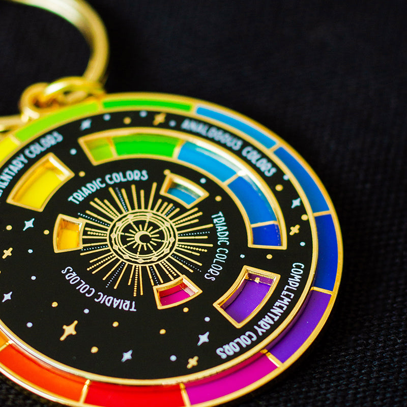 The Original Color Wheel© Interactive Spinner Enamel Keychain (Black/Gold) Boxed