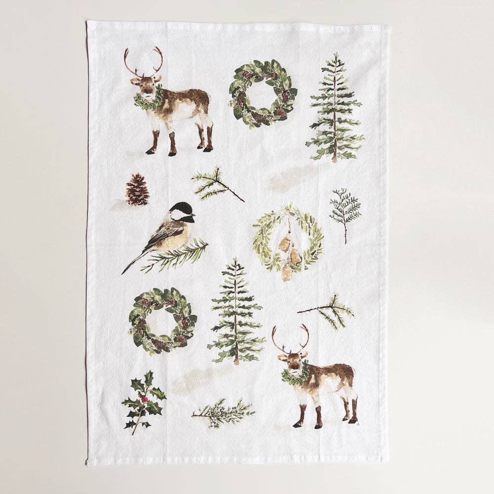evergreen christmas tea towel