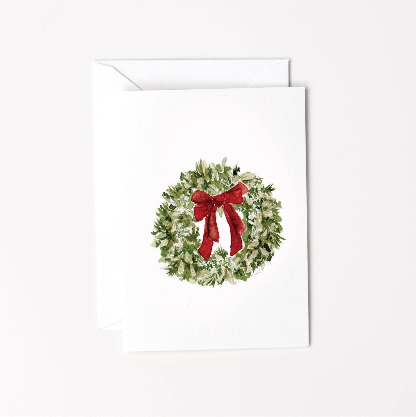 Red bow wreath mini notecard