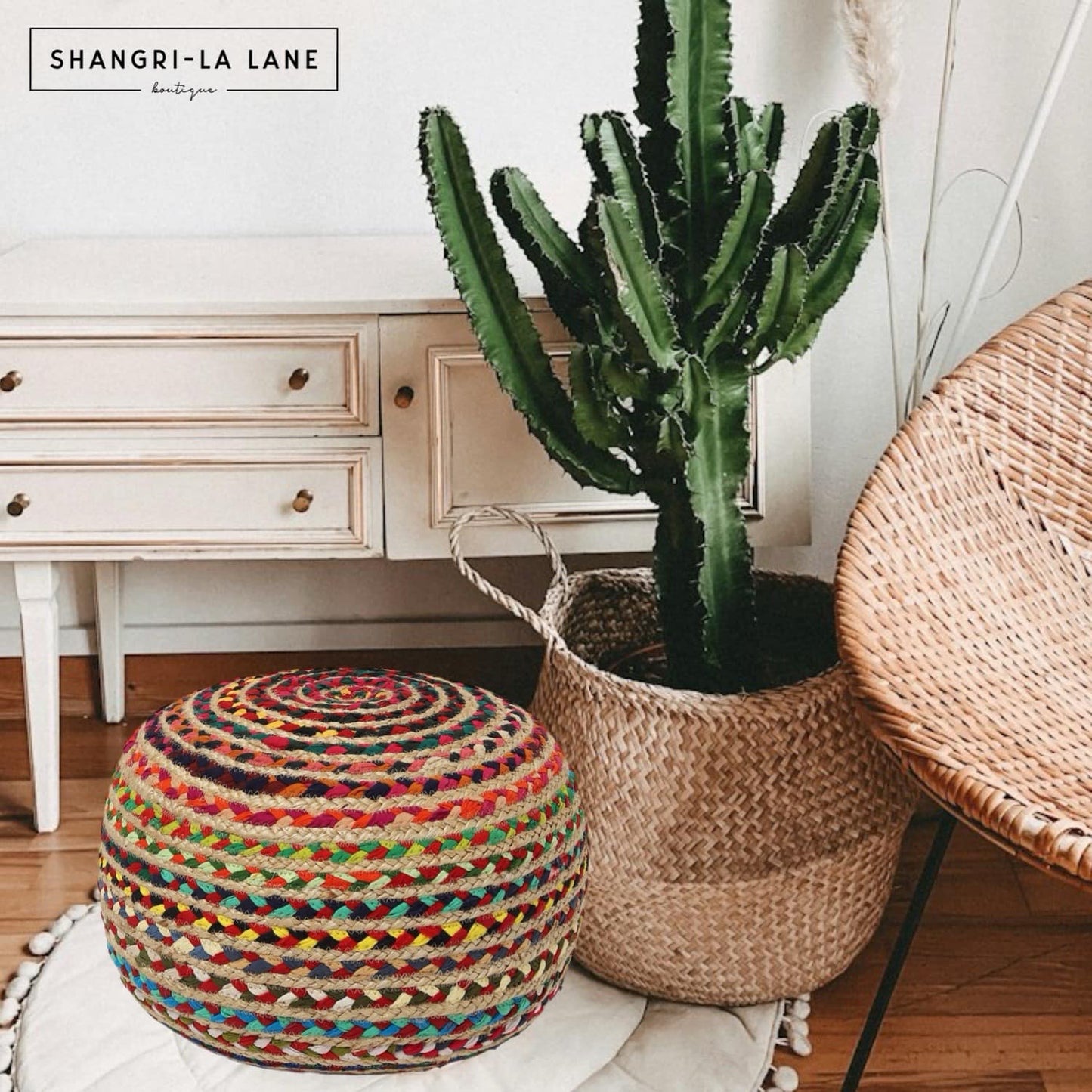 Cylindrical Pouf Ottoman - Multi Color