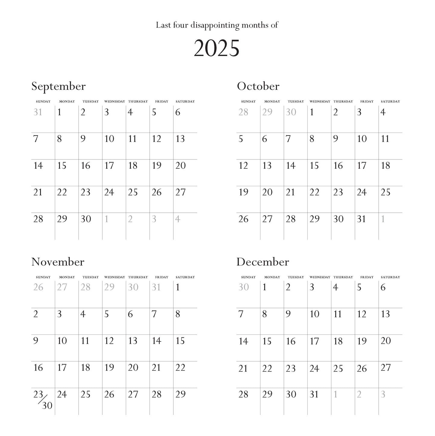 Disappointing Affirmations 2026 Wall Calendar