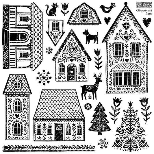 Iron Orchid Design Gingerbread Lane Silicone Stamp 12" x 12"