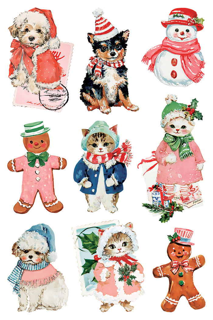 Iron Orchid Design Darling Holiday Transfer Set 8x12 Retro Christmas