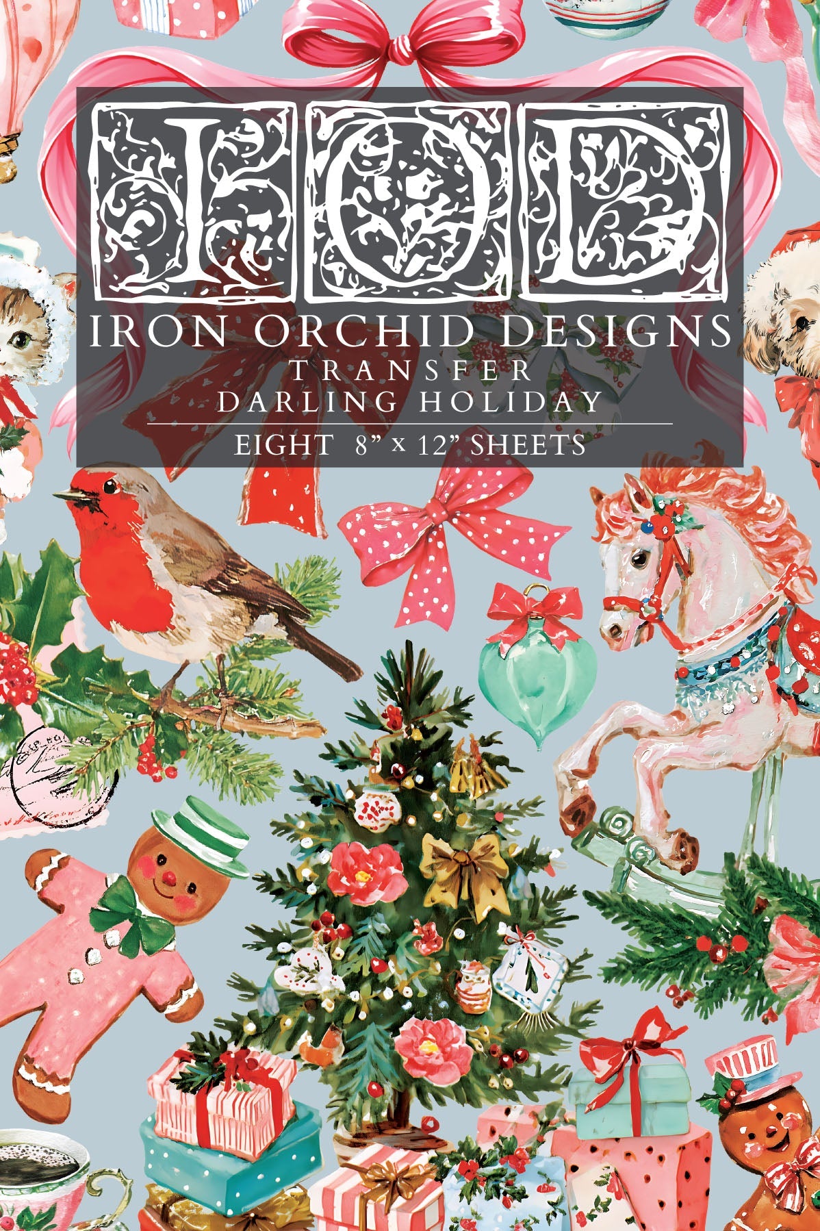 Iron Orchid Design Darling Holiday Transfer Set 8x12 Retro Christmas