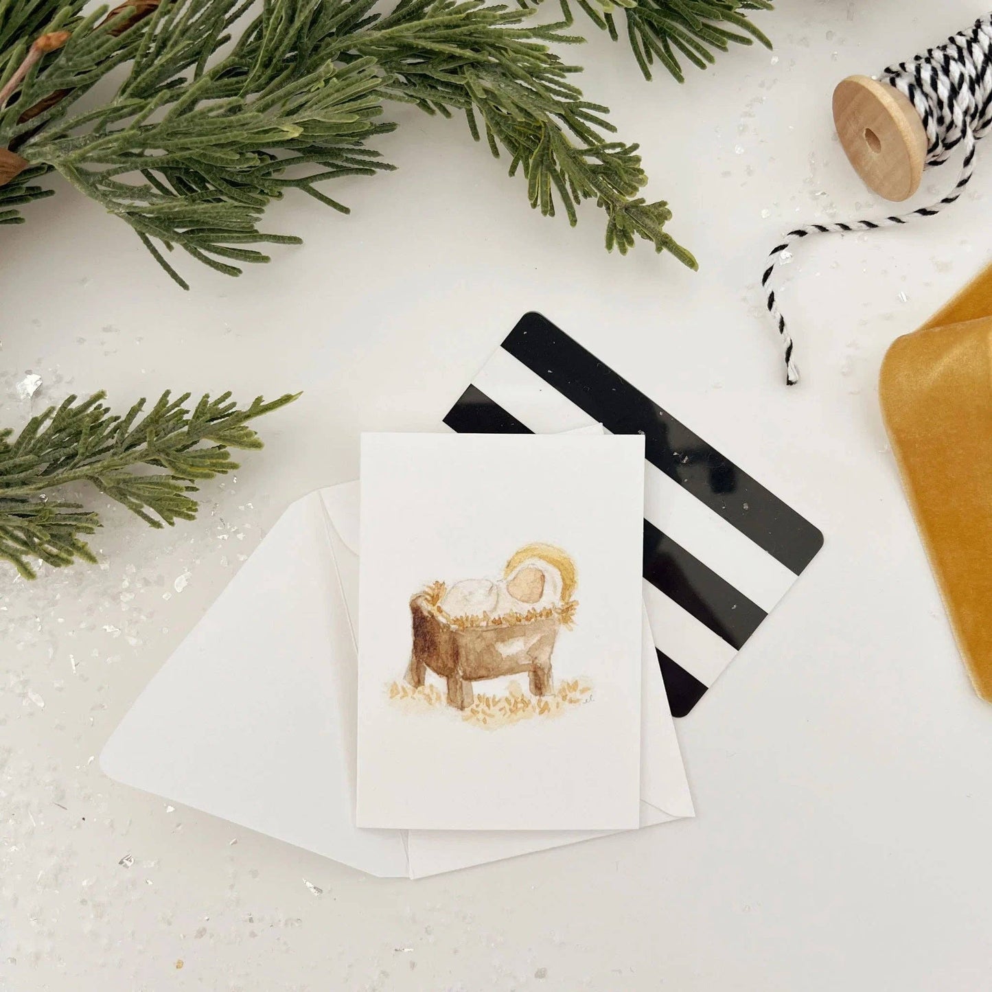 Manger baby Christmas mini notecard